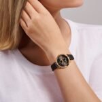 Fleure Black Leather Wrist Watch