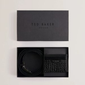 KEIGAN Croc Effect Leather Belt & Cardholder Set