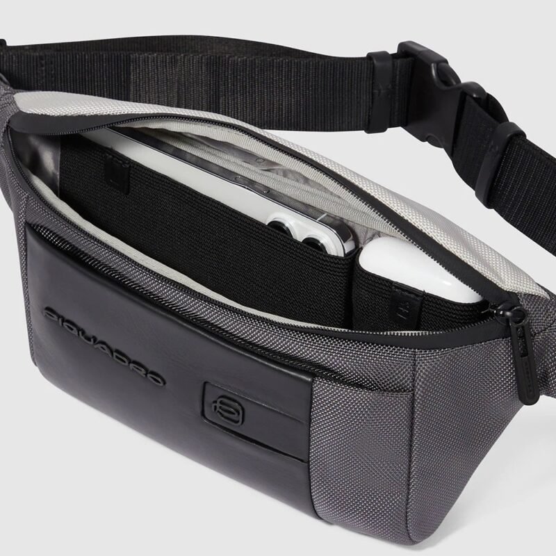 Bum bag in fabric and leather with RFID