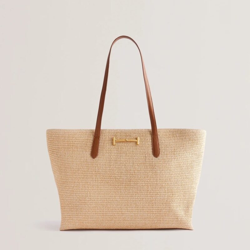 EDANES Raffia Zip Top Tote Bag