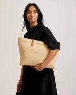 EDANES Raffia Zip Top Tote Bag