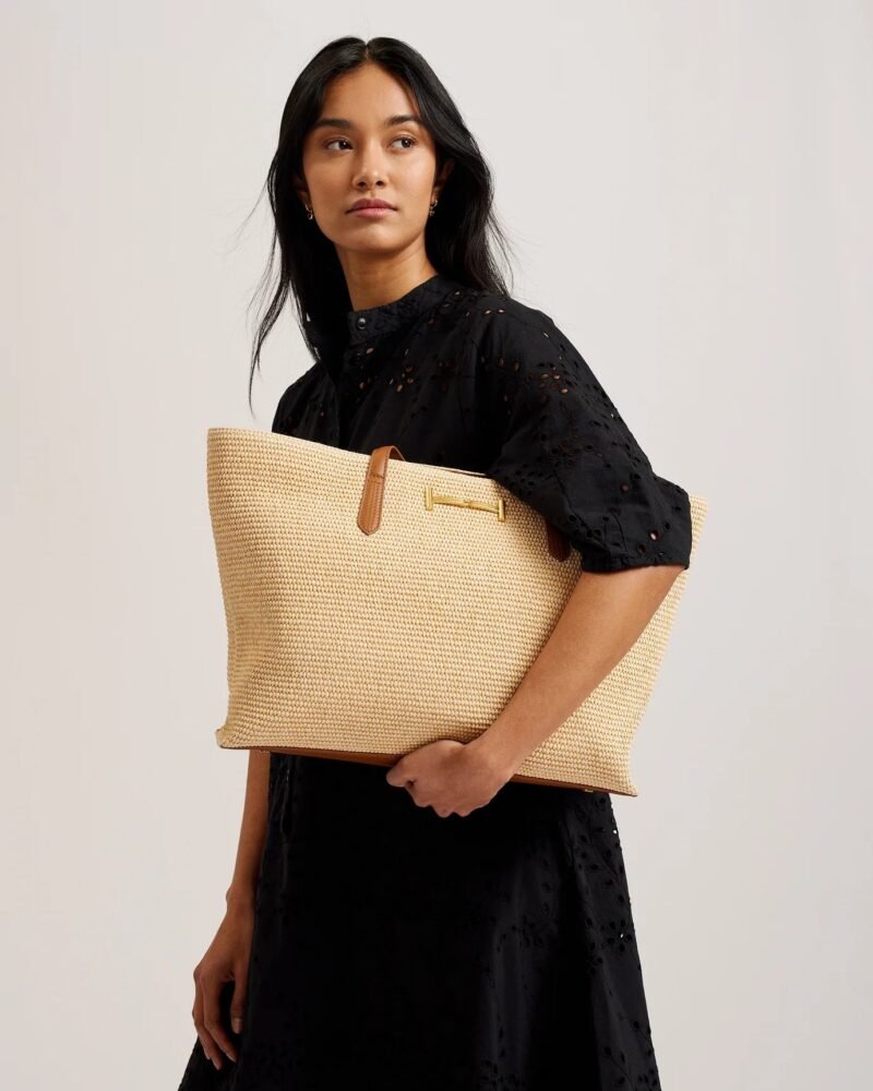 EDANES Raffia Zip Top Tote Bag