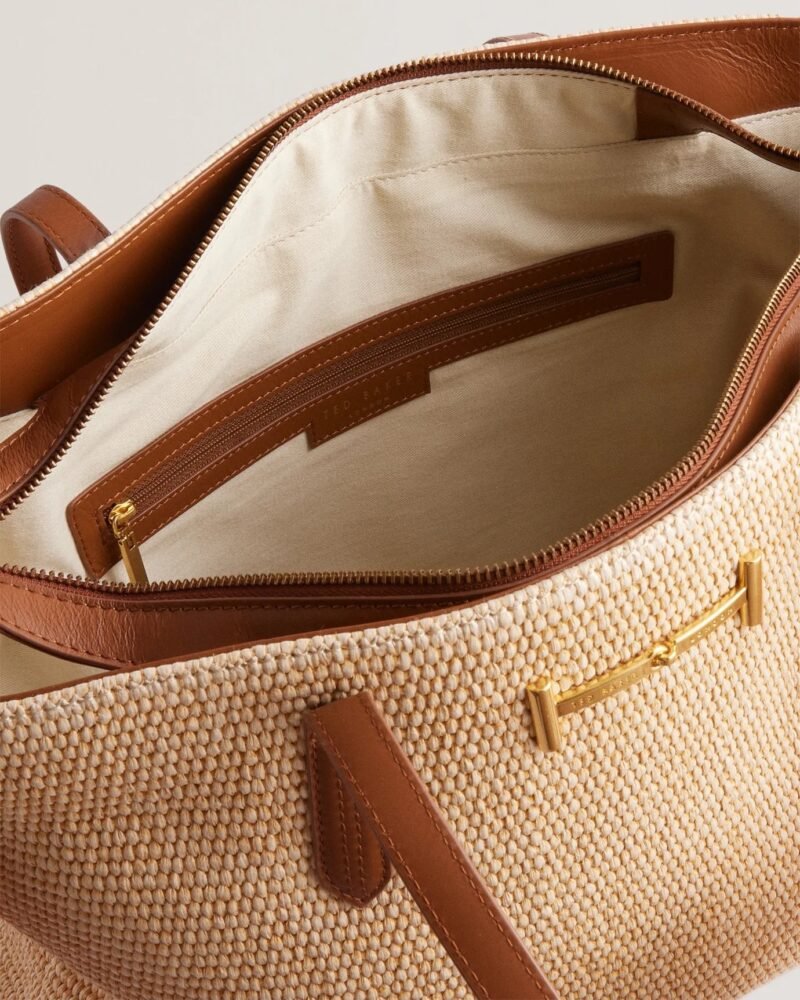 EDANES Raffia Zip Top Tote Bag