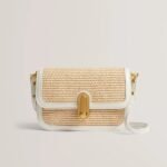 KKASSIE Twist Lock Detail Raffia Crossbody Bag