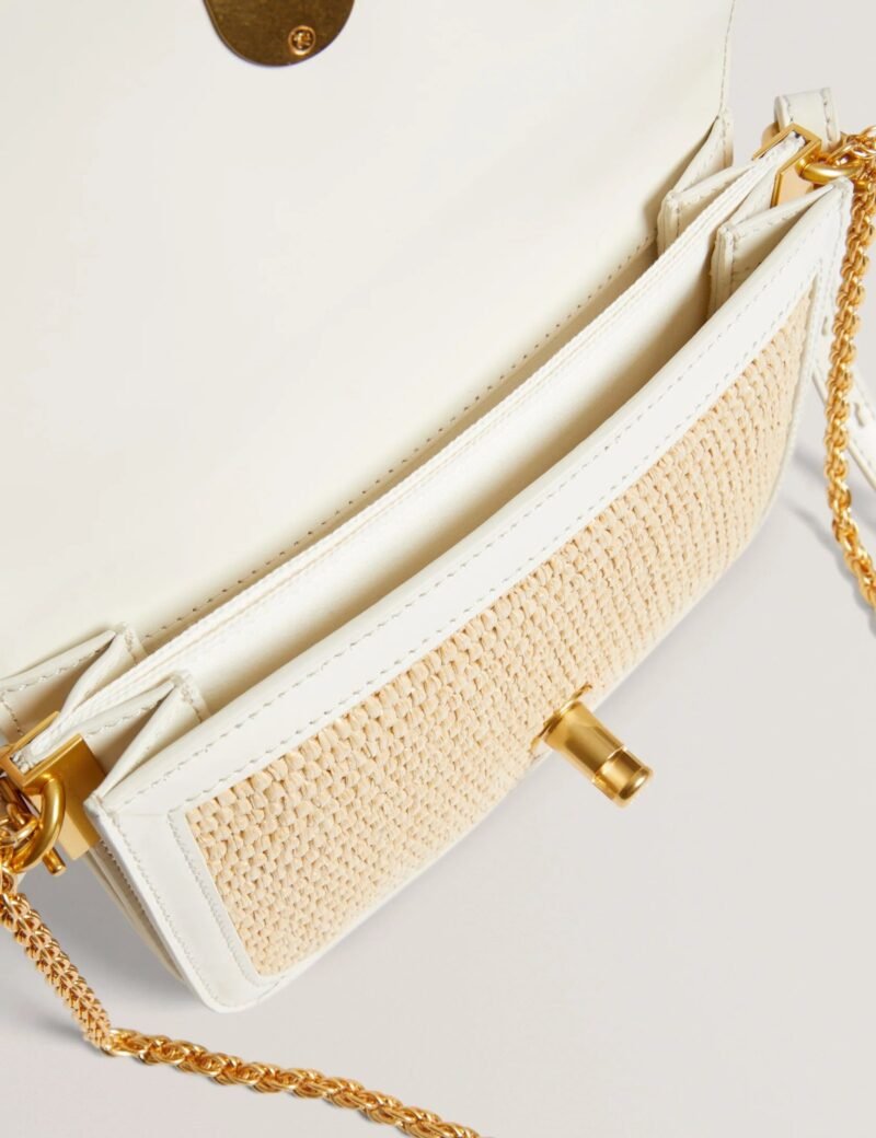 KKASSIE Twist Lock Detail Raffia Crossbody Bag