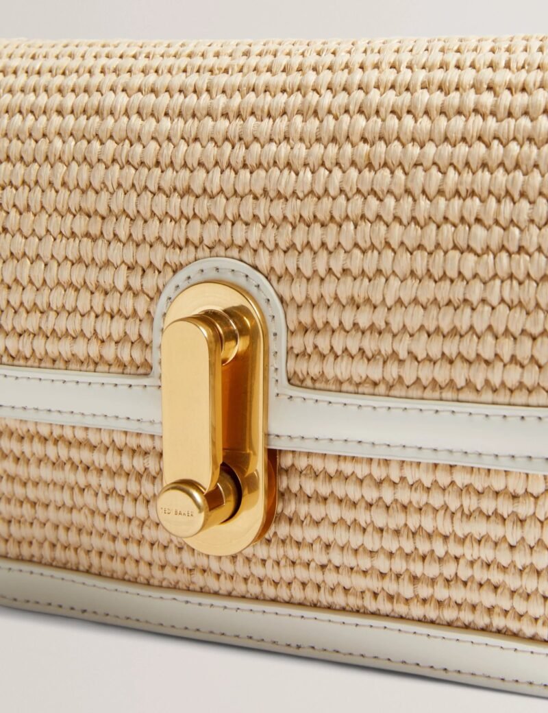 KKASSIE Twist Lock Detail Raffia Crossbody Bag