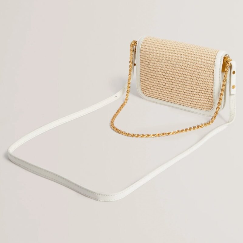 KKASSIE Twist Lock Detail Raffia Crossbody Bag