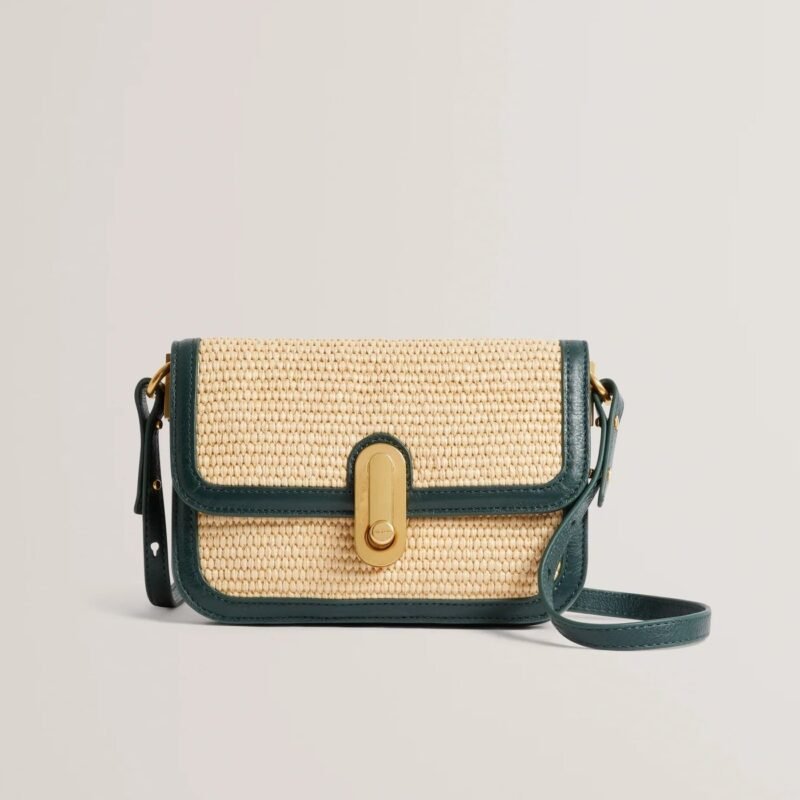 KKASSIE Twist Lock Detail Raffia Crossbody Bag