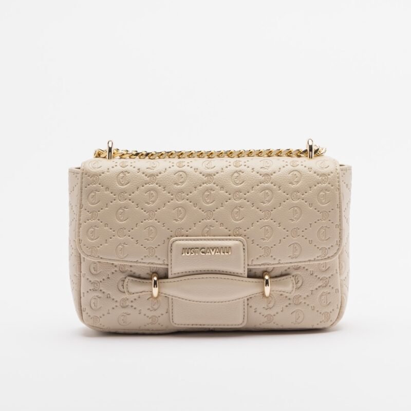 Shoulder bag with all-over logo and gold shoulder