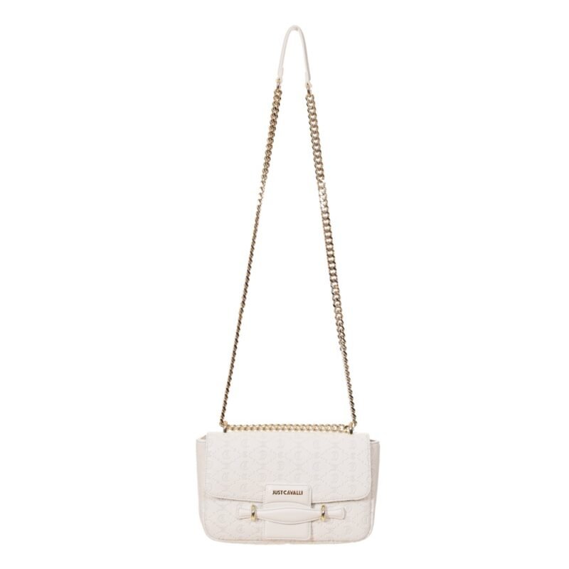 Shoulder bag with all-over logo and gold shoulder