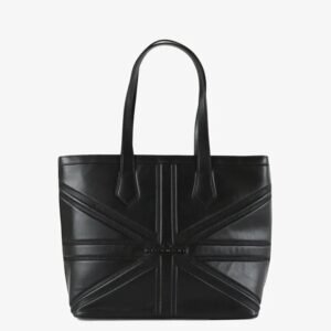 TAFANIE Belted Herringbone Canvas Large Tote Bag