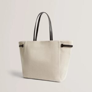 TAFANIE Belted Herringbone Canvas Large Tote Bag