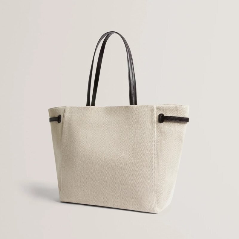 TAFANIE Belted Herringbone Canvas Large Tote Bag