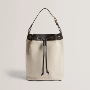 TAFANIE Belted Herringbone Canvas Large Tote Bag