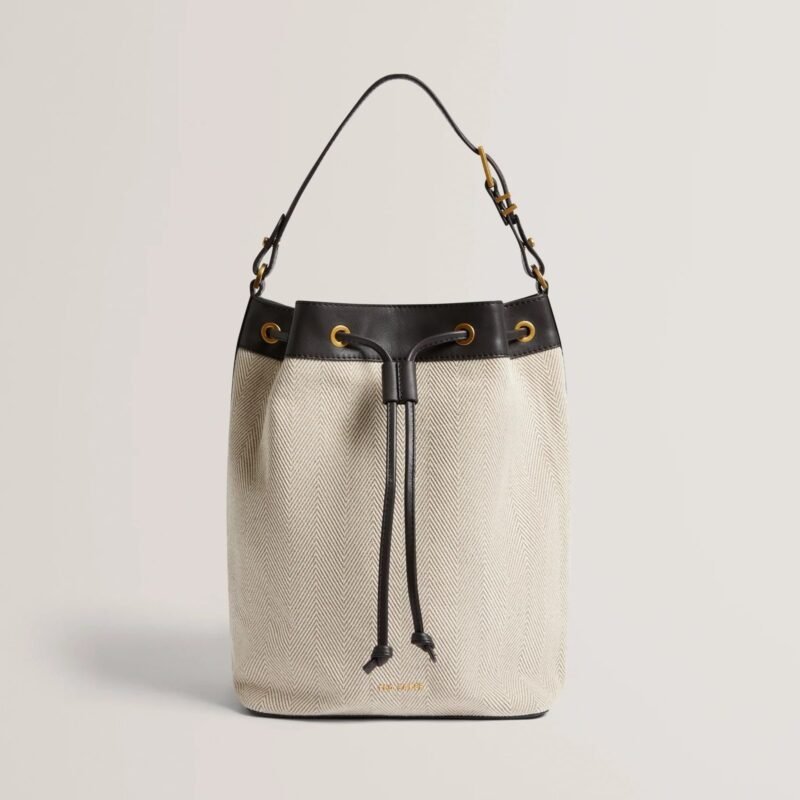 TASHAH Belt Detail Canvas Herringbone Backpack