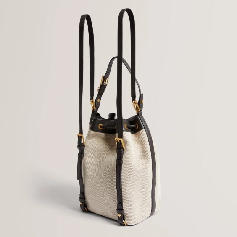TASHAH Belt Detail Canvas Herringbone Backpack