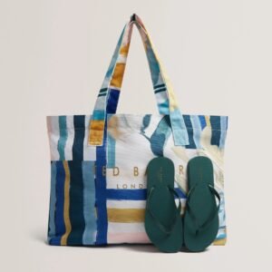 SHELYSS Printed Canvas Shopper and Flip Flops