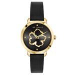 Fleure Black Leather Wrist Watch