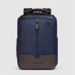 Travel laptop backpack 14" in recycled fabric and leather