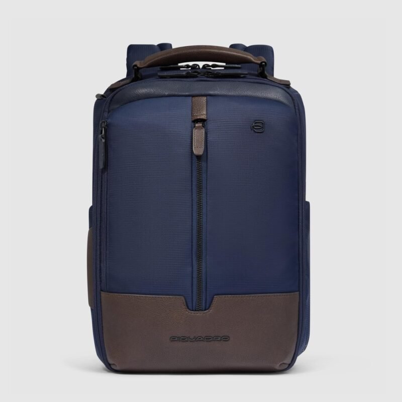 Travel laptop backpack 14" in recycled fabric and leather