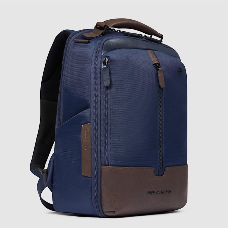 Travel laptop backpack 14" in recycled fabric and leather