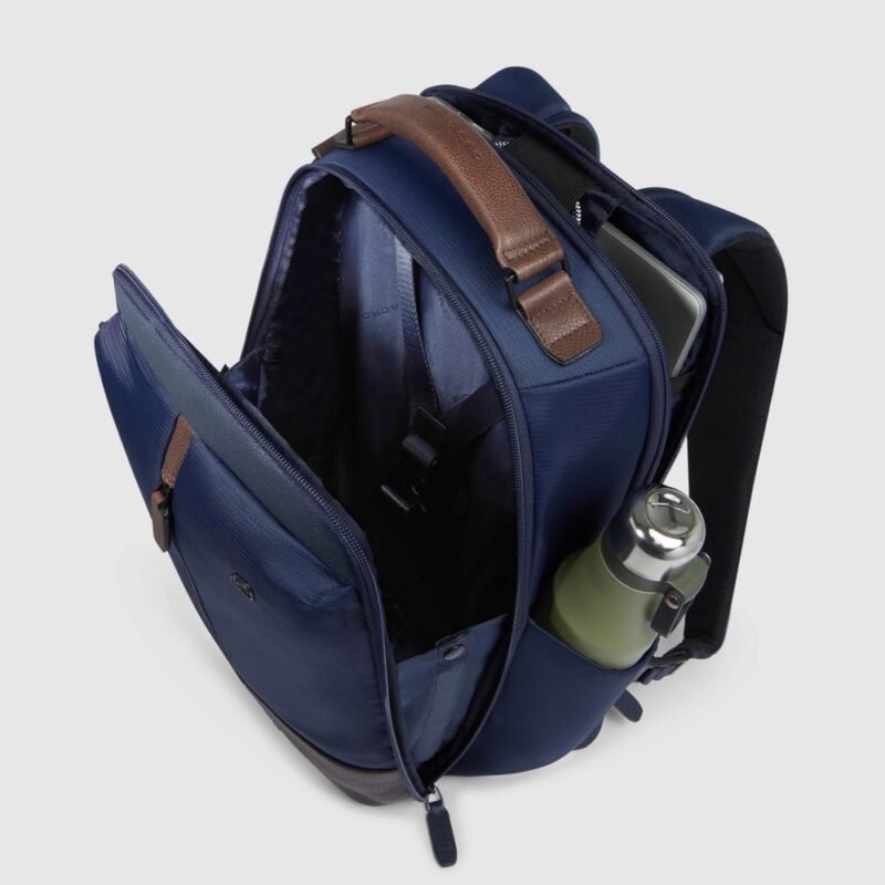 Travel laptop backpack 14" in recycled fabric and leather