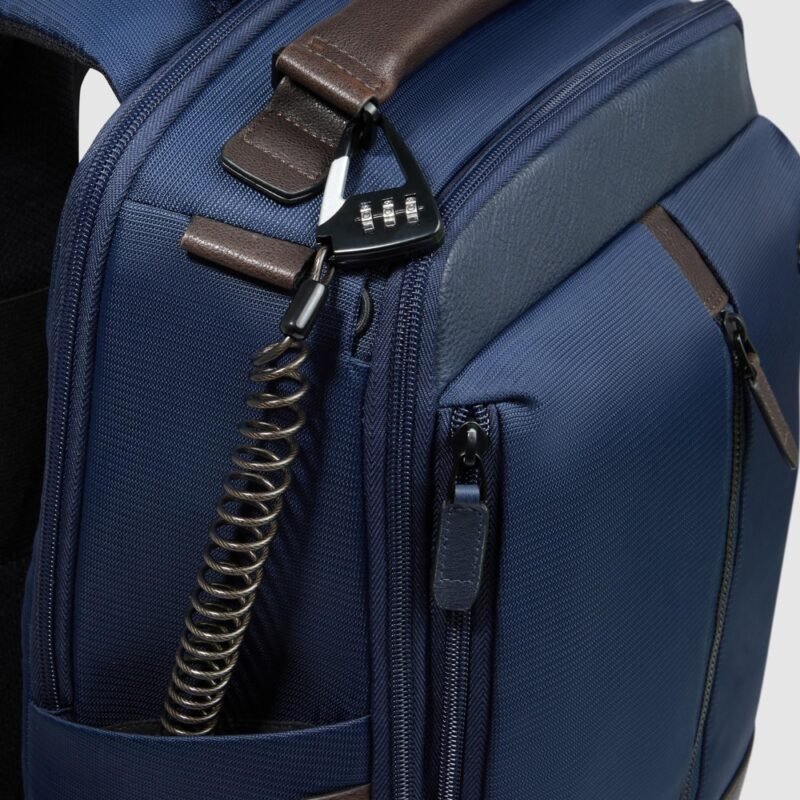 Travel laptop backpack 14" in recycled fabric and leather