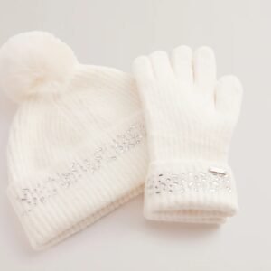 KERIIS Rhinestone Knitted Hat and Gloves Set