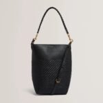 WYYNIE Elongated Woven Handle Leather Bucket Ba