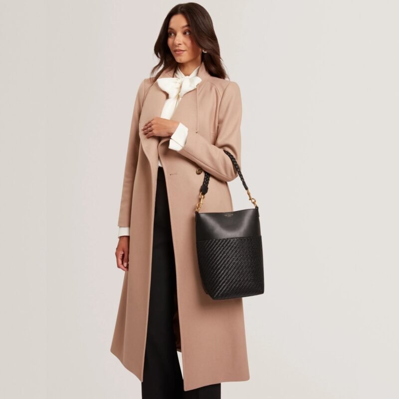 WYYNIE Elongated Woven Handle Leather Bucket Ba