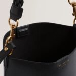 WYYNIE Elongated Woven Handle Leather Bucket Ba