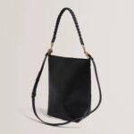 WYYNIE Elongated Woven Handle Leather Bucket Ba