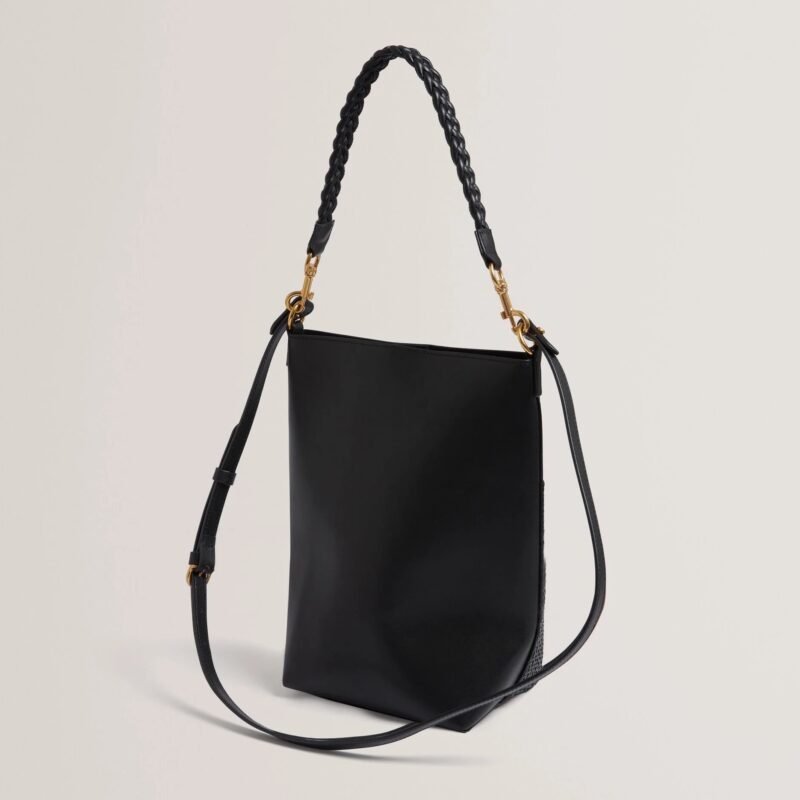 WYYNIE Elongated Woven Handle Leather Bucket Ba