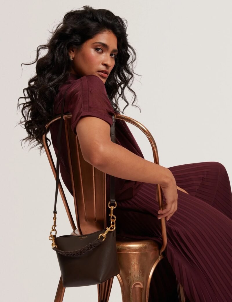 WAVELY Weave Handle Leather Small Bucket Bag