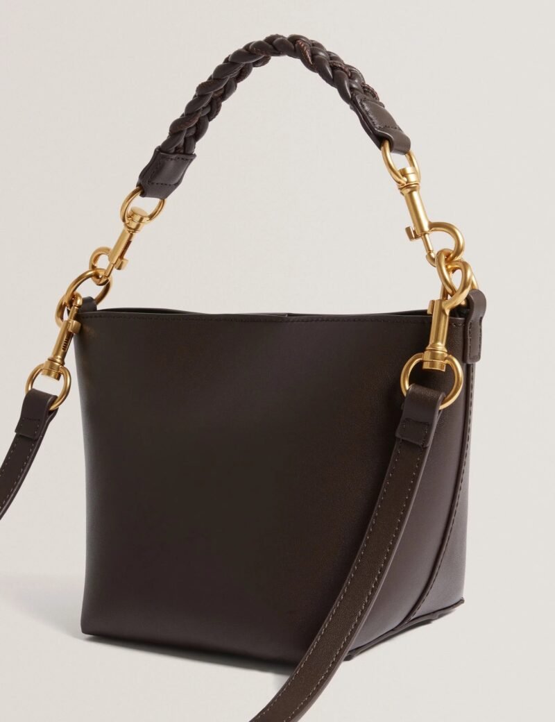 WAVELY Weave Handle Leather Small Bucket Bag
