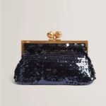 SEQUINZ Rose Detail Sequin Clutch Bag