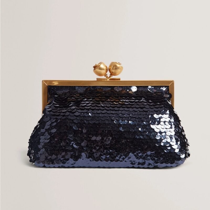 SEQUINZ Rose Detail Sequin Clutch Bag