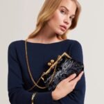 SEQUINZ Rose Detail Sequin Clutch Bag