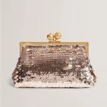 SEQUINZ Rose Detail Sequin Clutch Bag