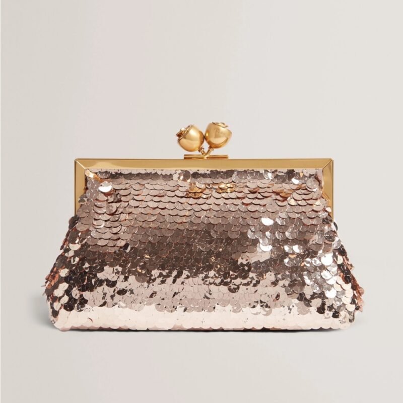 SEQUINZ Rose Detail Sequin Clutch Bag