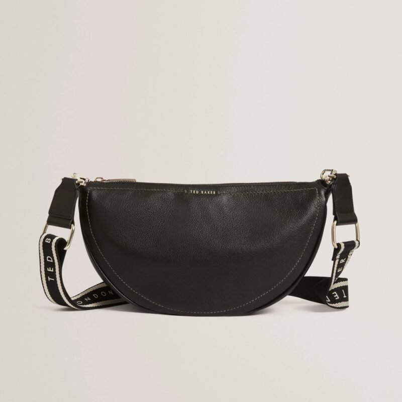 LORREEN Webbing Leather Half Moon Crossbody Bag