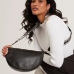 LORREEN Webbing Leather Half Moon Crossbody Bag
