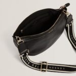 LORREEN Webbing Leather Half Moon Crossbody Bag