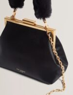 PURCEY Satin Fur Handle Clutch Bag