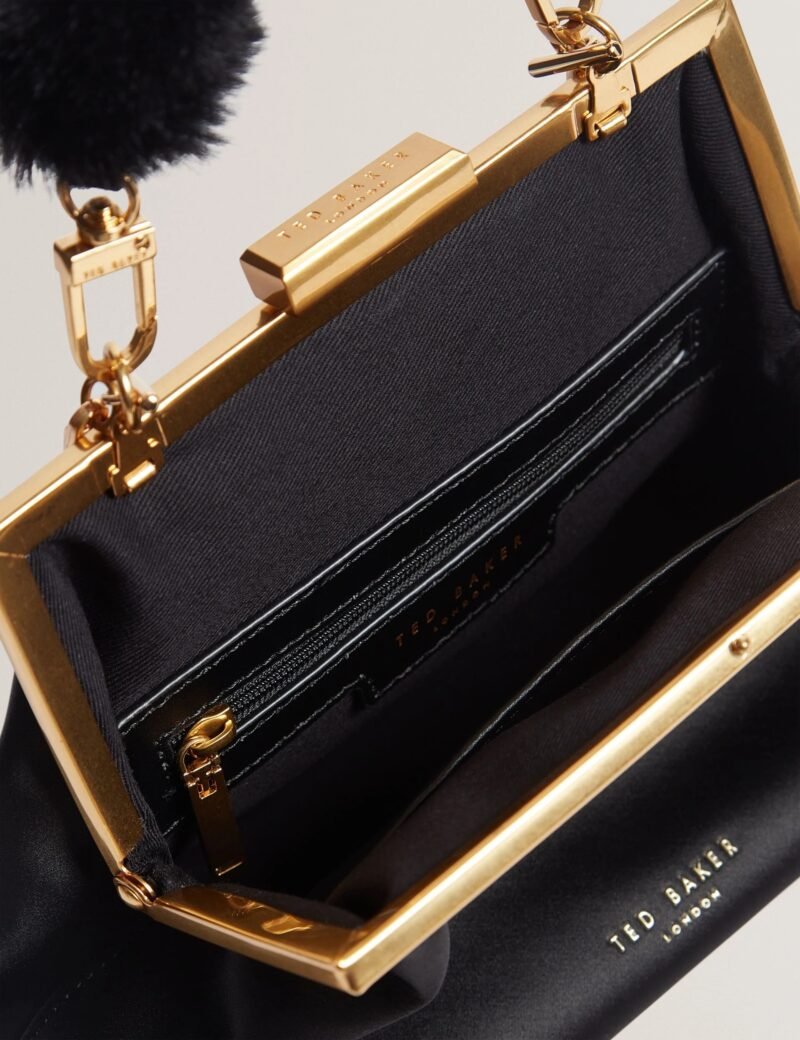 PURCEY Satin Fur Handle Clutch Bag