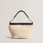 SHERBAA Shearling Leather Weave Handle Crossbody