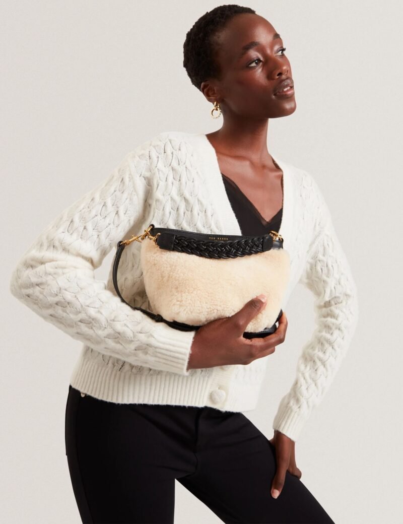 SHERBAA Shearling Leather Weave Handle Crossbody