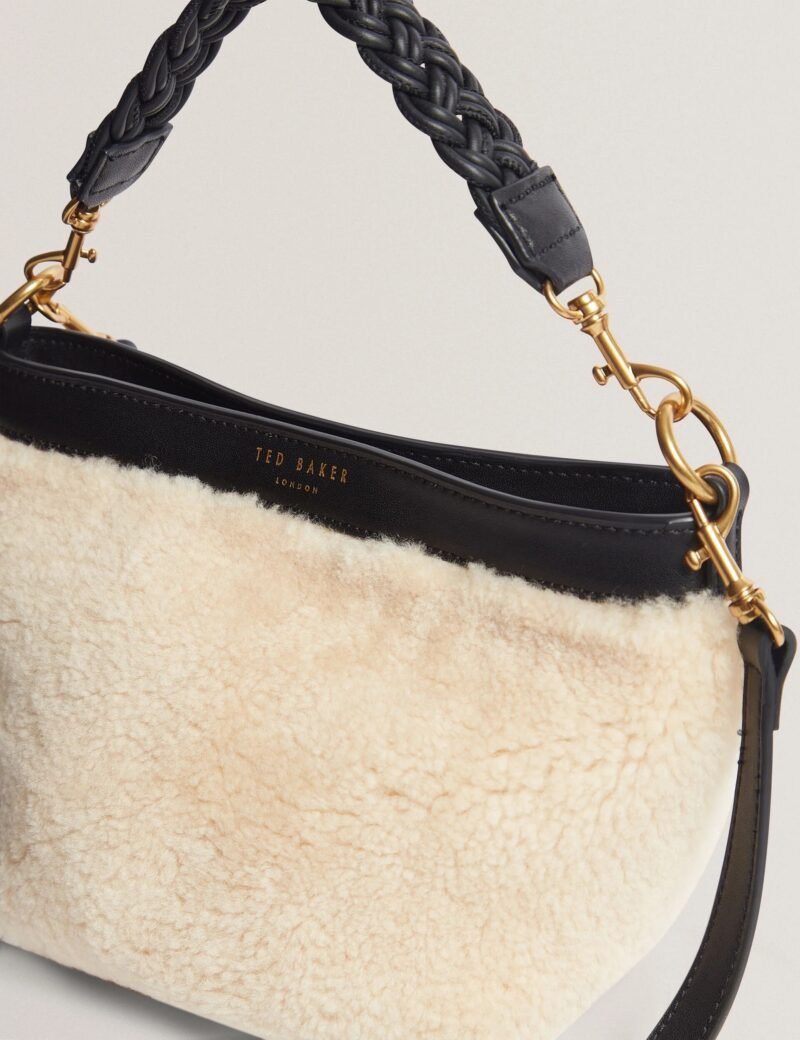 SHERBAA Shearling Leather Weave Handle Crossbody