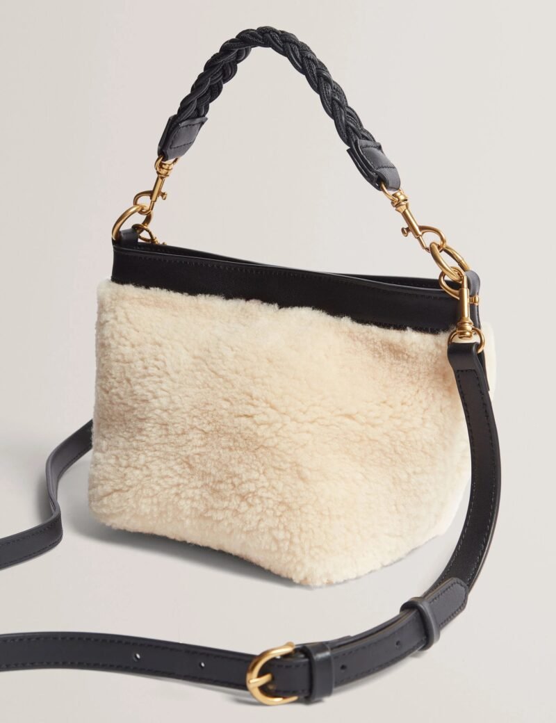 SHERBAA Shearling Leather Weave Handle Crossbody