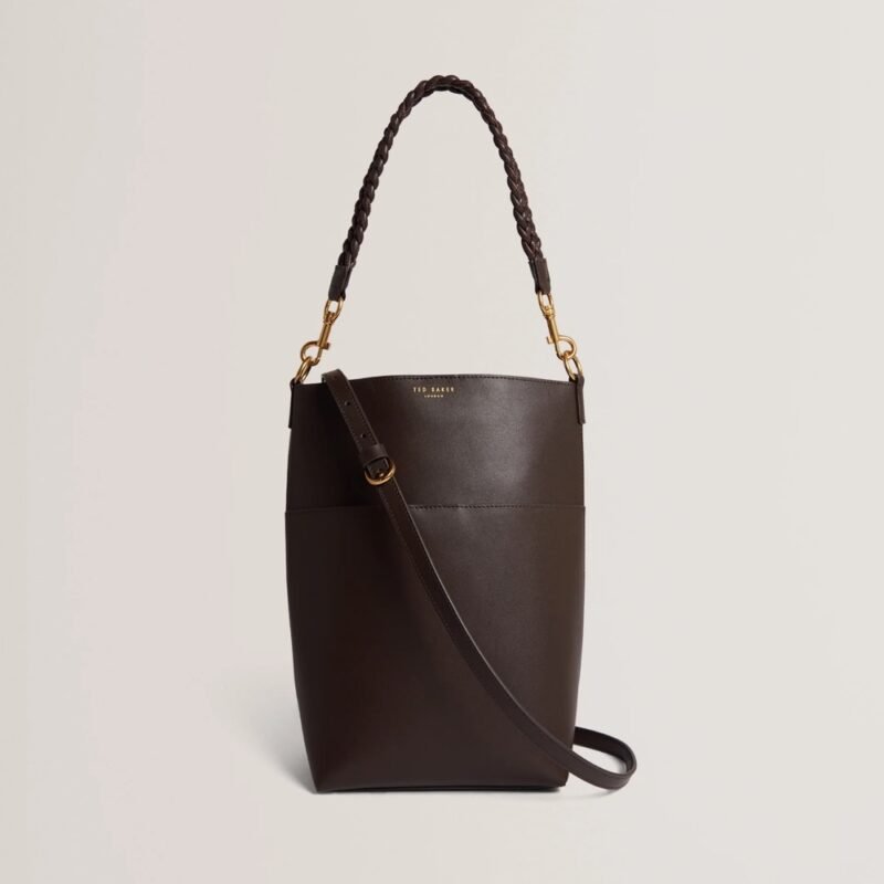 WANNDA Weave Handle Leather Medium Bucket Bag